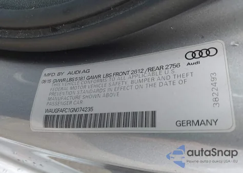 2016 Audi A6 2.0T Premium Plus из США, поврежденный, VIN WAUGFAFC1GN074235